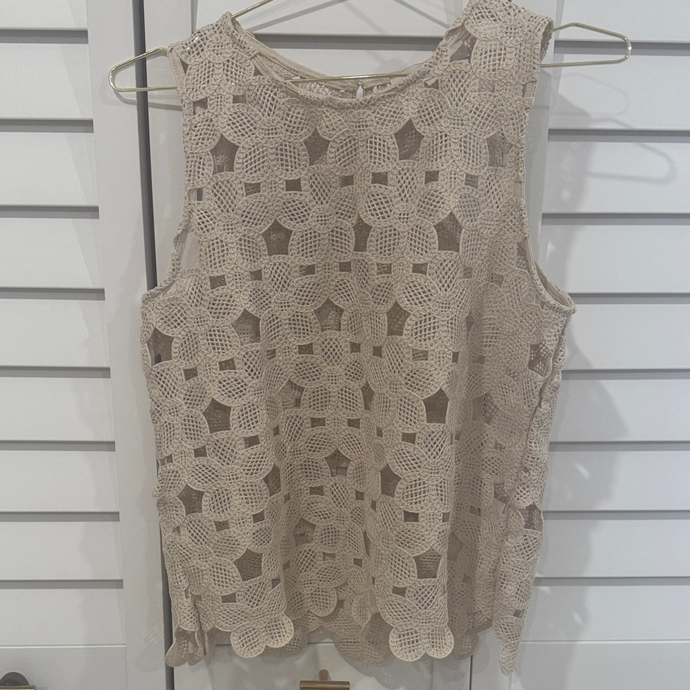 LOFT Floral Lace Sleeveless Blouse - Beige